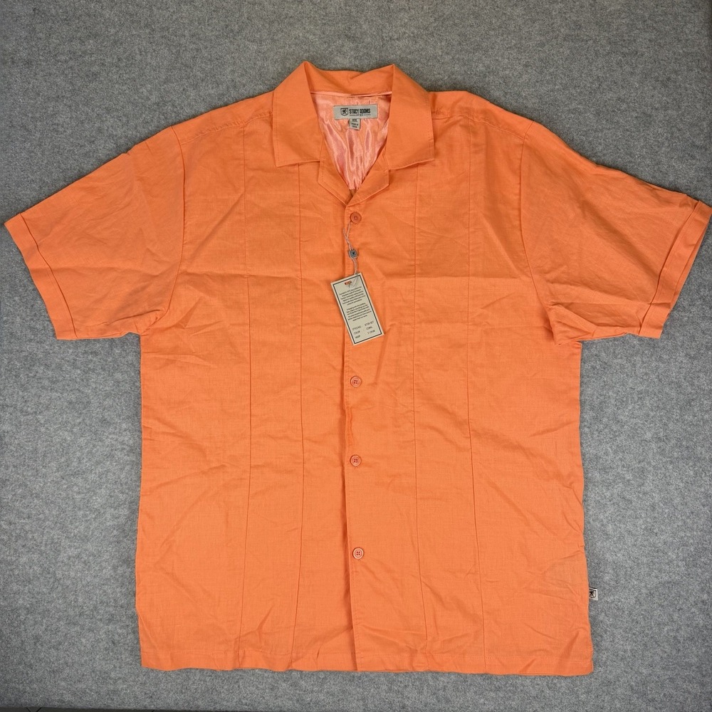 Stacy Adams XXL Shirt Coral Orange Guayabera Cuban Camp Casual Short Sleeve NWT